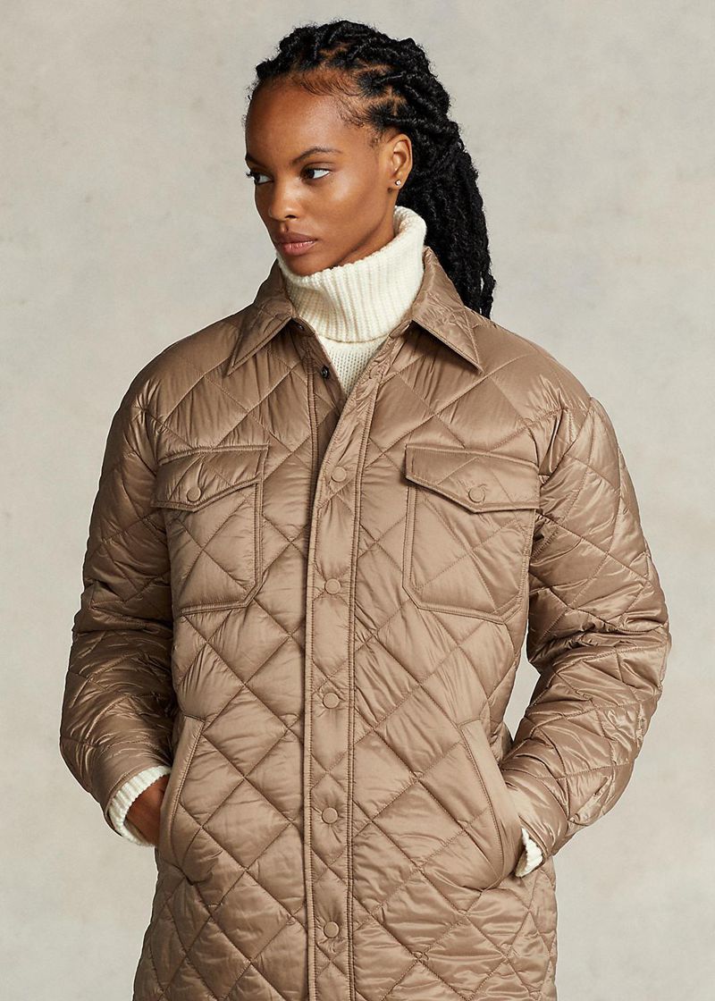 Abrigo Polo Ralph Lauren Mujer Oversize Water-Repellent Quilted Chile Marrones ZWONG-9538